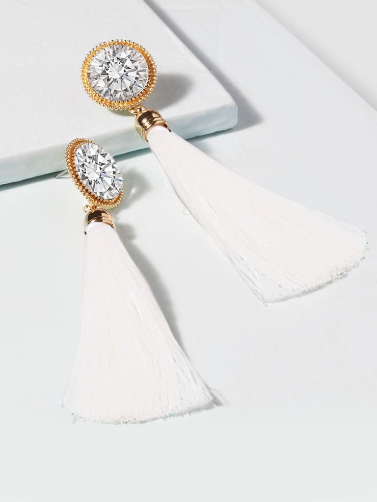 Crystal Tassel Earrings (White)