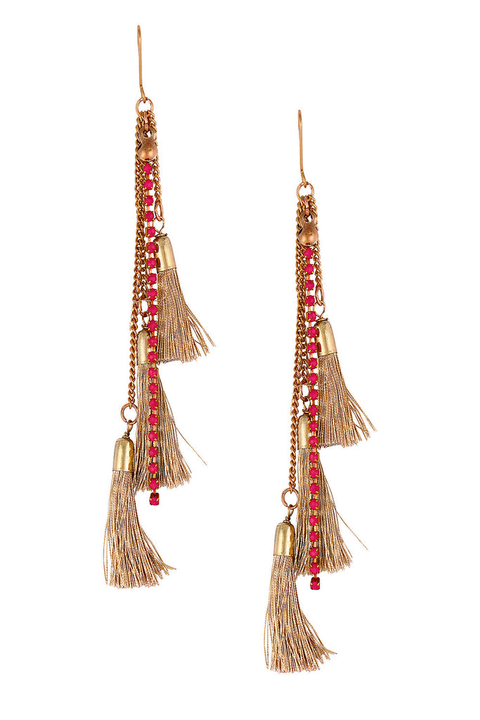 Tasseled Tales Earrings (Pink Beads)