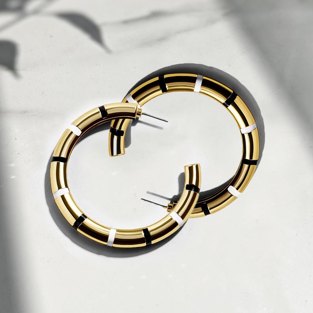 Tint Black/White Color Hoop Earring
