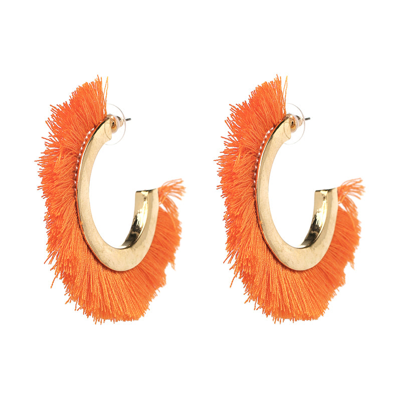 Half Moon Tassel Earrings (Orange)