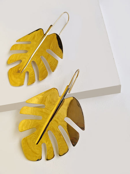 Monstera Gold Drop  Earrings