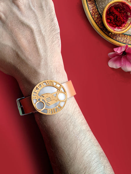 Rose Gold Biker Bhai Magnet Rakhi