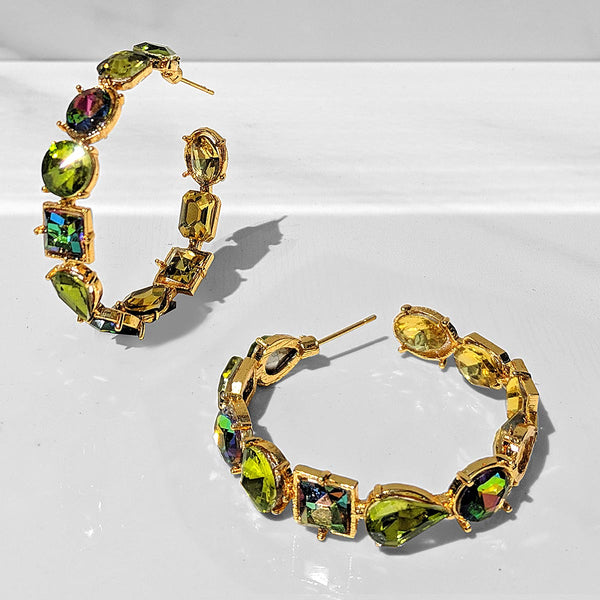 Fior Inside-out Crystal Hoop Earrings (green)