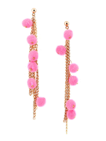 Pom Pom Fringe Earrings (Pink)