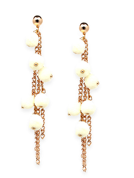 Pom Pom Fringe Earrings (White)