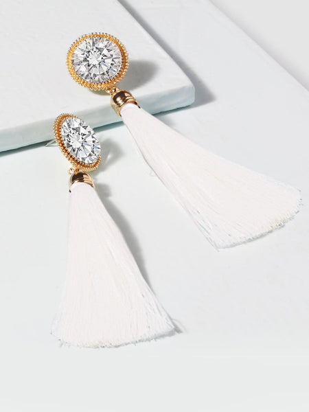 Crystal Tassel Earrings (White)
