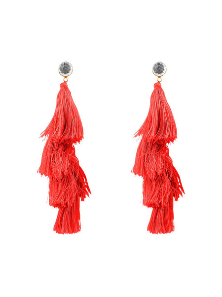 Scarlet Stud Tassel Earrings
