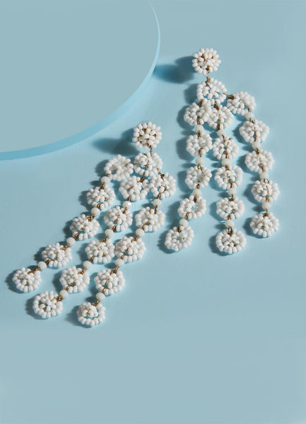 Selena Beaded Drop Earrings (White)
