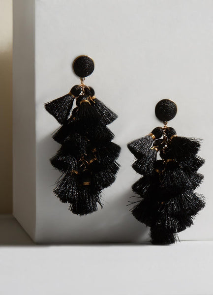 Daisy Black Tassel Earrings