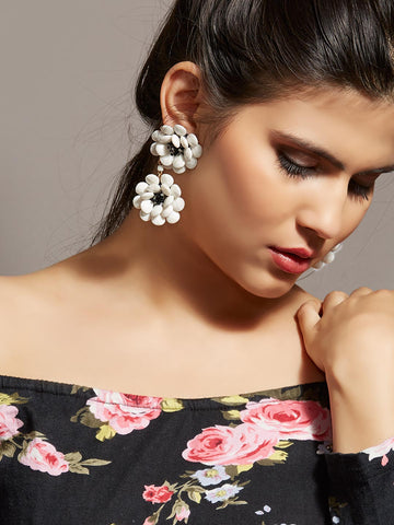 Rosalie Blooming Drop Earrings (White)