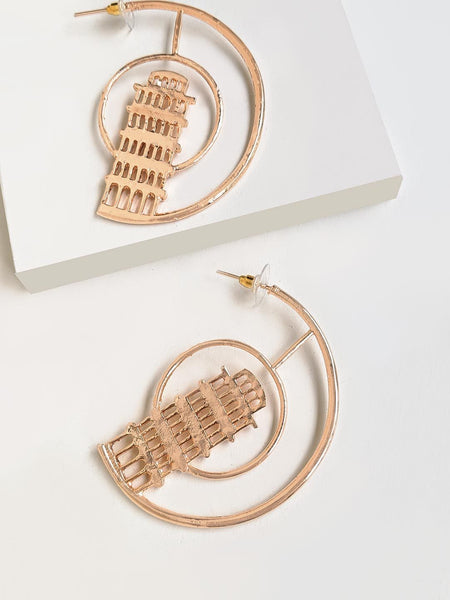 Ellaborate Leaning Tower Of Pisa Heart Hoop Earring