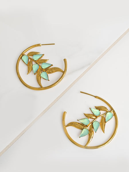 Green Branch Hoop Earring
