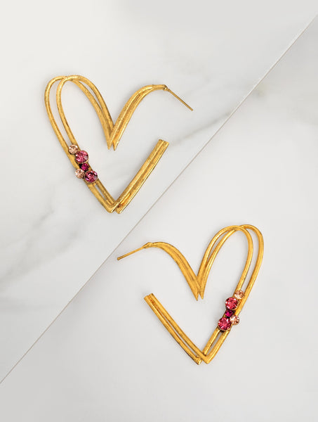 Double Heart Stone Earrings