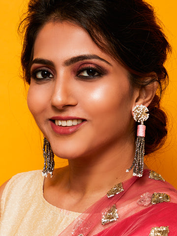 Fleur Round Silk Drop Earrings (Pink)