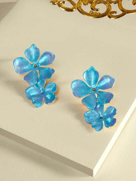 Beack floral earrings Blue metallic)