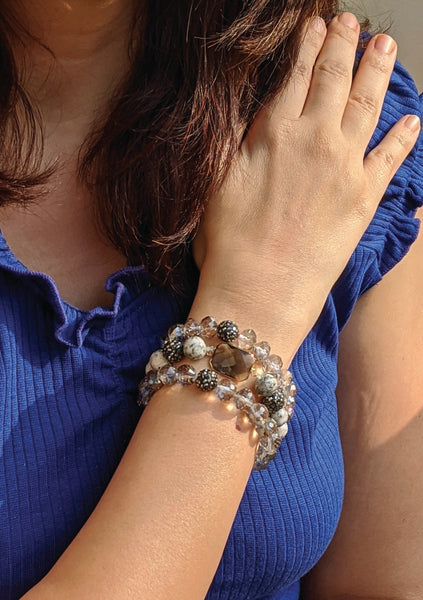 Grey Crystal three Layared Bracelet