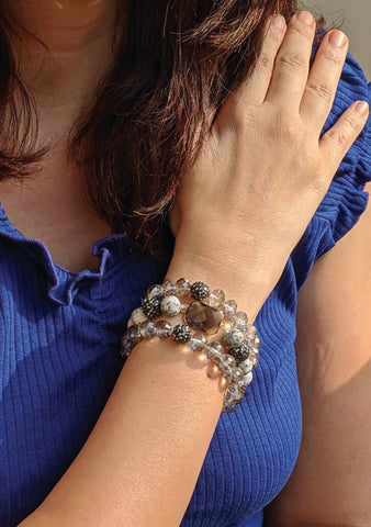 Grey Crystal three Layared Bracelet
