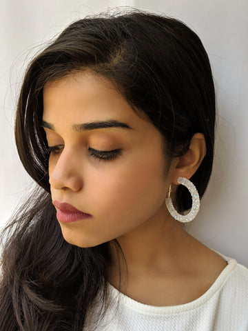 White Crystal hoop Earrings
