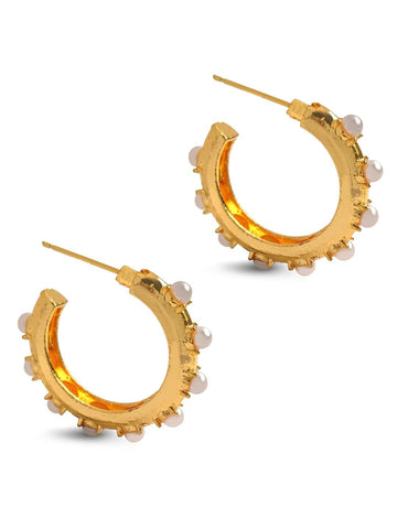 Gold pearl Hoop Earring