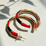 Shellac Red/Black Color Hoop Earring