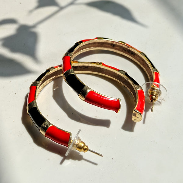 Shellac Red/Black Color Hoop Earring