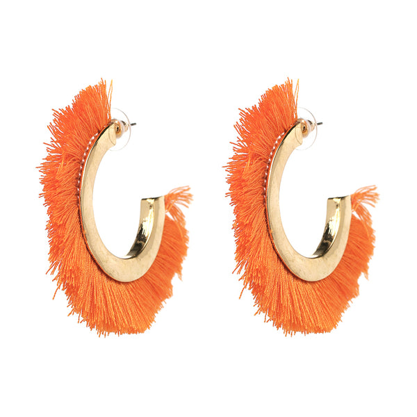 Half Moon Tassel Earrings (Orange)
